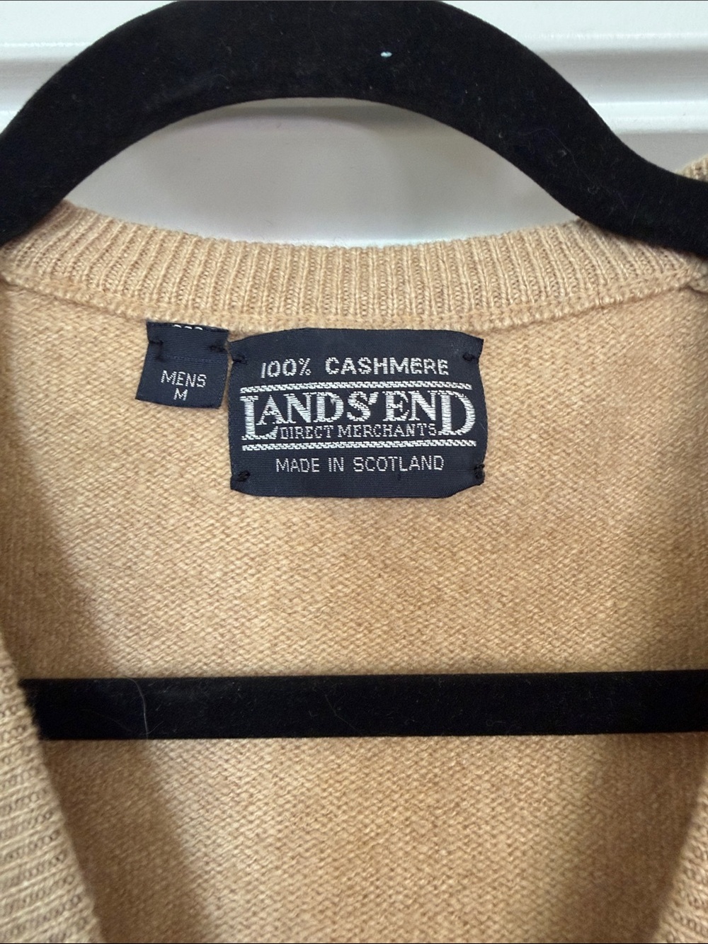 Lands' End 100% Cashmere V-Neck Sweater Camel Made in Scotland Men M / Women L - Picture 2 of 4